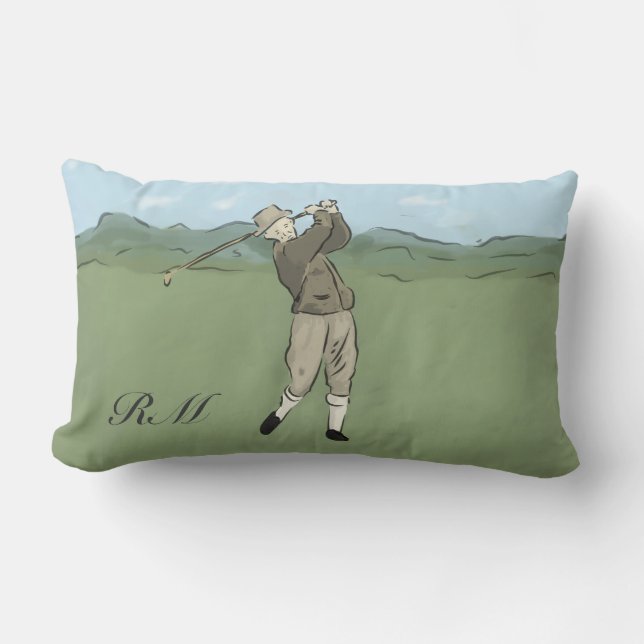 Monogrammed Vintage Style golf art Lumbar Cushion (Front)