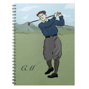 Monogrammed Vintage Style golf art Notebook
