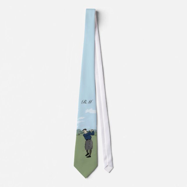 Monogrammed Vintage Style golf art Tie (Front)