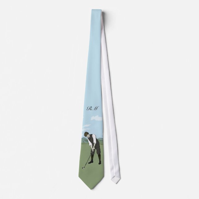 Monogrammed Vintage Style golf art Tie (Front)