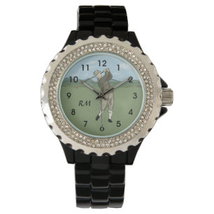 Monogrammed Vintage Style golf art Watch