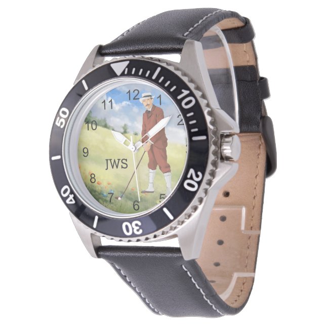 Monogrammed  vintage style  golfer watch (Angled)
