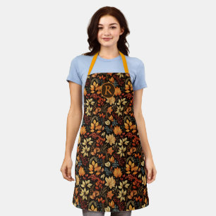 Monogrammed Vintage Themed Autumn Foliage Pattern Apron