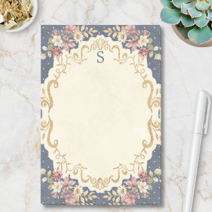 Monogrammed Vintage Whimsical Floral Navy Blue Post-it Notes