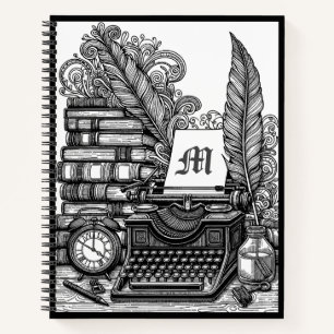 Monogrammed Vintage Writer's Theme Colour Me Notebook