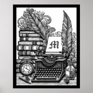Monogrammed Vintage Writer's Theme Colour Me Poster
