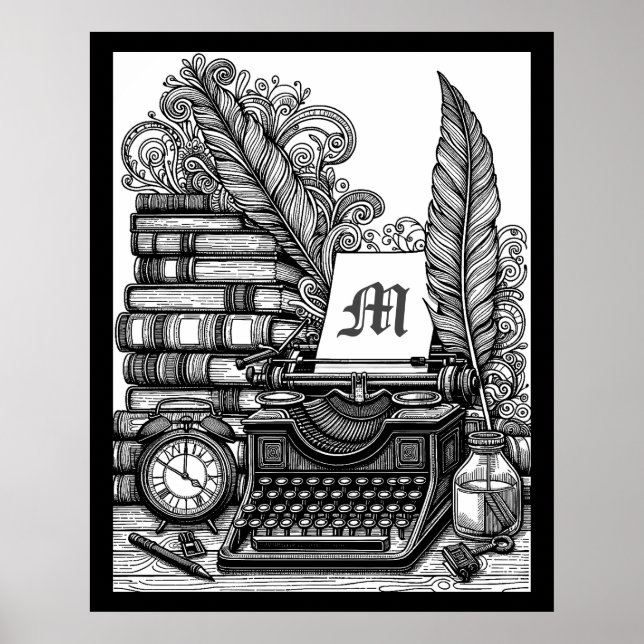 Monogrammed Vintage Writer's Theme Colour Me Poster (Front)
