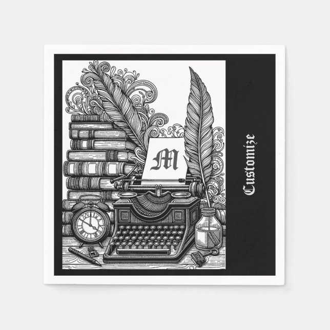 Monogrammed Vintage Writer's Theme   Napkin (Front)