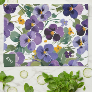 Monogrammed Violet Flowers Pretty Floral Botanical Tea Towel