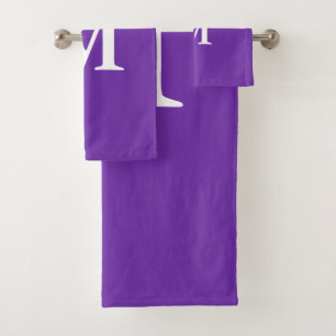 Monogrammed Violet Purple Solid Colour Bath Towel Set