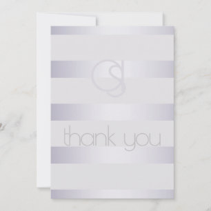 Monogrammed Violet Silvery Shimmer Stripes Thank You Card