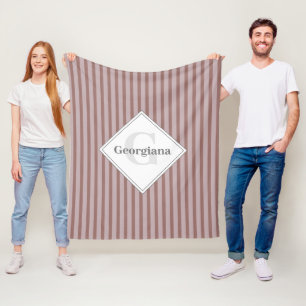 Monogrammed Warm Neutrals Brown And Beige Stripes Fleece Blanket