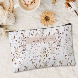 Monogrammed Watercolor Brown Floral Botanical Accessory Pouch