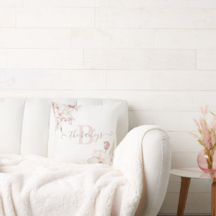 Monogrammed Watercolor Cherry Blossom Pillow
