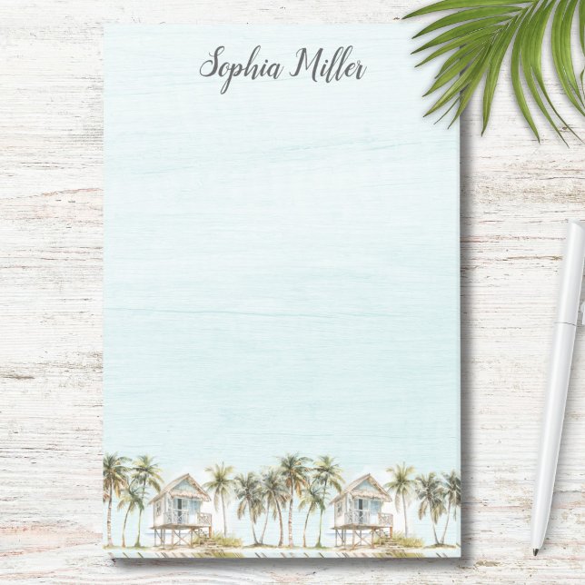 Monogrammed Watercolor Coconut Palm Trees Beach Post-it Notes (Creator Uploaded)