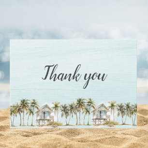 Monogrammed Watercolor Coconut Palm Trees Beach Thank You Card