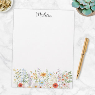 Monogrammed Watercolor Colourful Wild Flower Flora Custom Letterhead