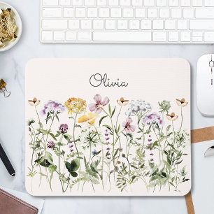 Monogrammed Watercolor Colourful Wildflower Garden Mouse Mat