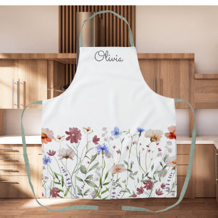Monogrammed Watercolor Colourful Wildflower Meadow Apron