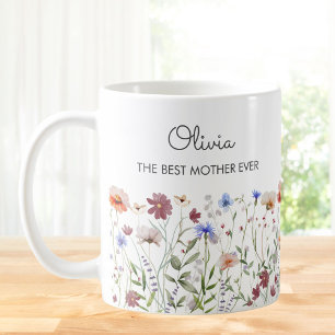 Monogrammed Watercolor Colourful Wildflower Meadow Coffee Mug