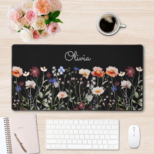 Monogrammed Watercolor Colourful Wildflower Meadow Desk Mat