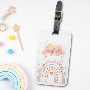 Monogrammed Watercolor Cute Rainbow Kids Luggage Tag