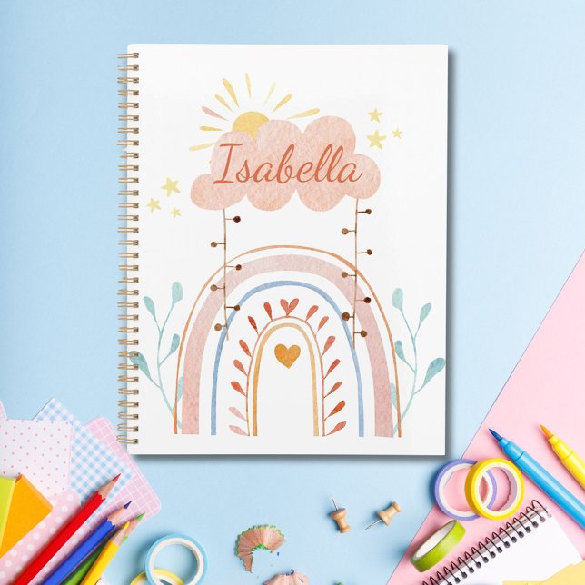 Monogrammed Watercolor Cute Rainbow Kids Planner (In situ)