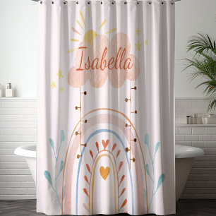 Monogrammed Watercolor Cute Rainbow Kids Shower Curtain