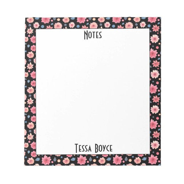 Monogrammed Watercolor Floral Cute Girly Feminine Notepad (Front)