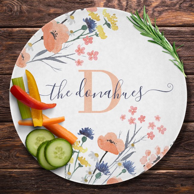 Monogrammed Watercolor Floral Cutting Board (This beautiful watercolor floral personalized cutting board would make a great gift! )