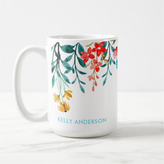 Monogrammed Watercolor Floral Girly Coffee Mug