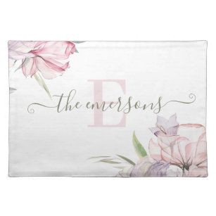 Monogrammed Watercolor Floral Placemat