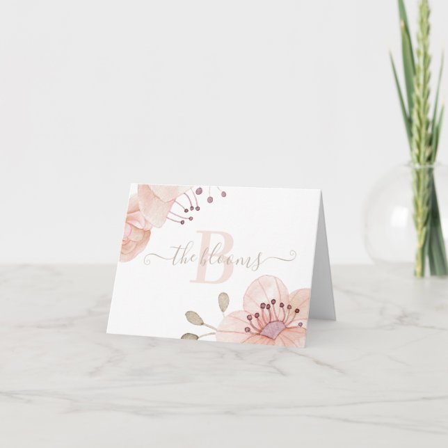 Monogrammed Watercolor Floral Stationary Card (Front)
