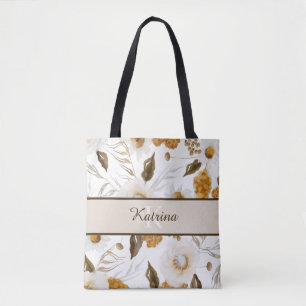 Monogrammed Watercolor Floral Tote Bag