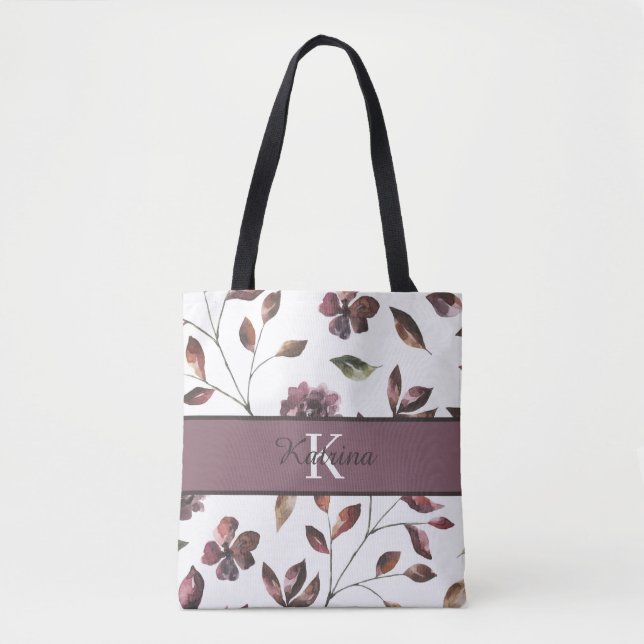 Monogrammed Watercolor Floral Tote Bag (Front)