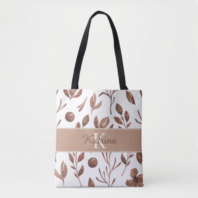 Monogrammed Watercolor Floral Tote Bag (Front)