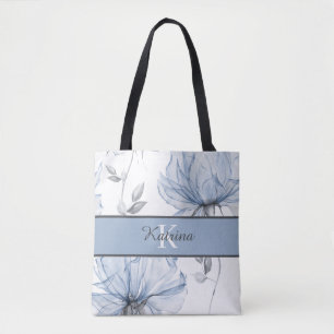 Monogrammed Watercolor Floral Tote Bag