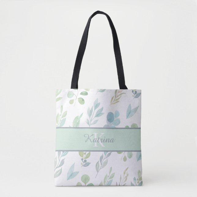 Monogrammed Watercolor Floral Tote Bag (Front)