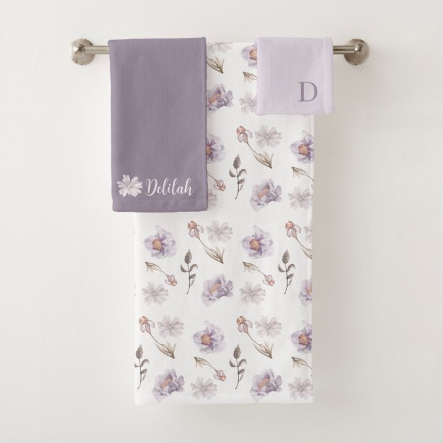 Monogrammed Watercolor Floral Towel Set (Insitu)