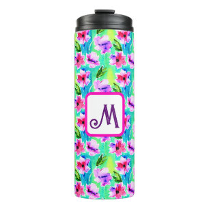 Monogrammed Watercolor Flowers  Thermal Tumbler