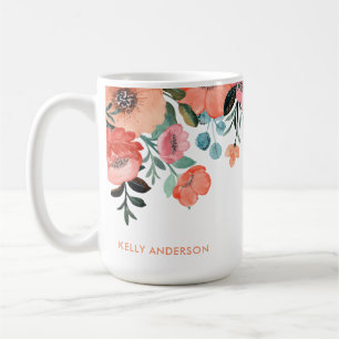 Monogrammed Watercolor Girly Tropical Coffee Mug
