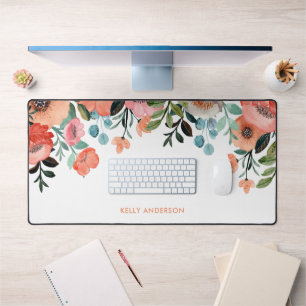 Monogrammed Watercolor Girly Tropical Laptop Cover Desk Mat