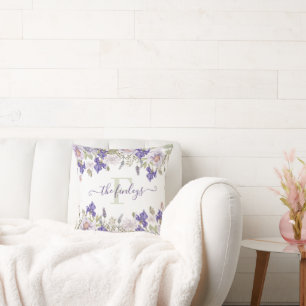 Monogrammed Watercolor Iris Lavender Pillow