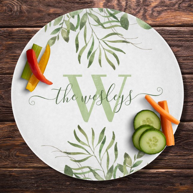 Monogrammed Watercolor Leaf Cutting Board (Creator Uploaded)