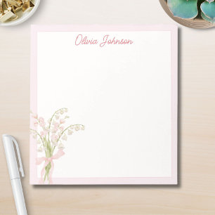 Monogrammed Watercolor Lily of The Valley Floral Notepad