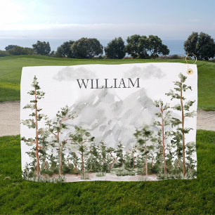 Monogrammed Watercolor Mountain and Forest Golf Towel