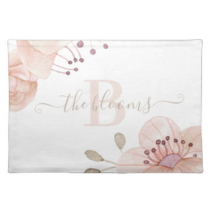 Monogrammed Watercolor Peach Floral Placemat