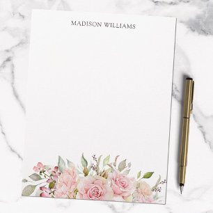 Monogrammed Watercolor Pink Rose Floral Custom Letterhead