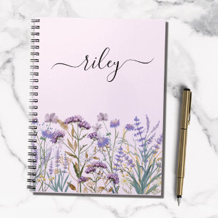 Monogrammed Watercolor Purple Wildflower Garden Notebook