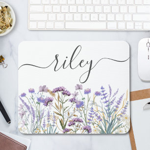 Monogrammed Watercolor Purple Wildflower Meadow Mouse Mat